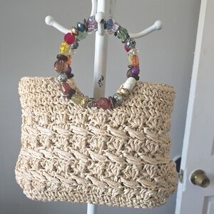 Cappelli Y2K Straworld Natural Woven Boho Bag with Double Beaded Handle